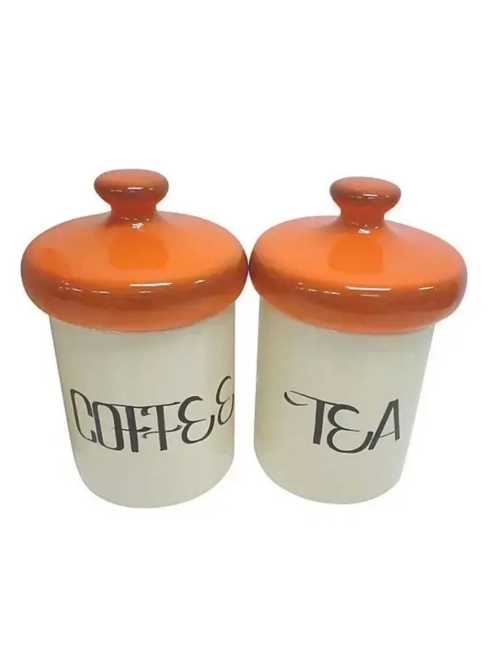Vintage Orange Ceramic Kitchen Canister Set of Four